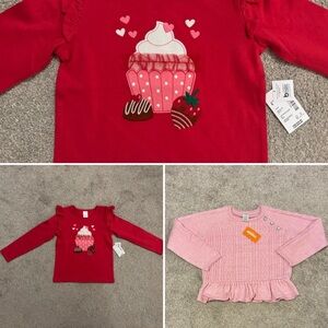 Two NWT Girls Size 6 Gymboree pink, Red, Girly Long Sleeve Tops